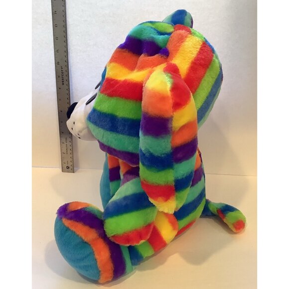 Peek A Boo Toys Plush Dog or Bear Rainbow Striped Stuffed Animal Soft Toy - Picture 4 of 8